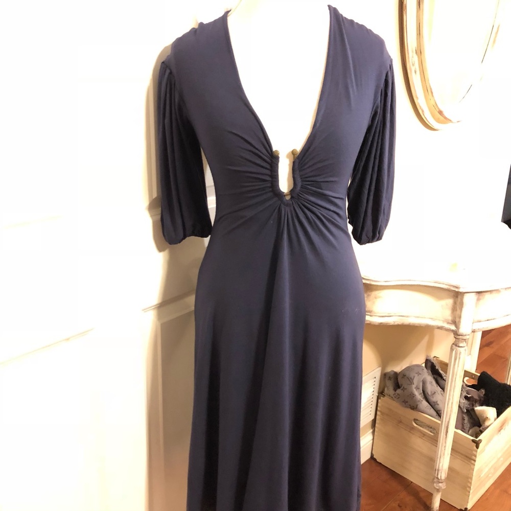 Just Cavalier Bubble Sleeve Buckle Plunging Dress